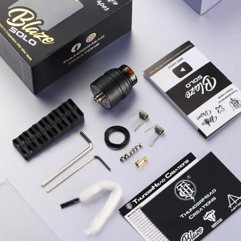 ThunderHead Creations-atomizador de cigarrillo electrónico Blaze Solo RDA, tanque de vapeo, 2ml, rosca 510, punta de goteo 810, bobina única