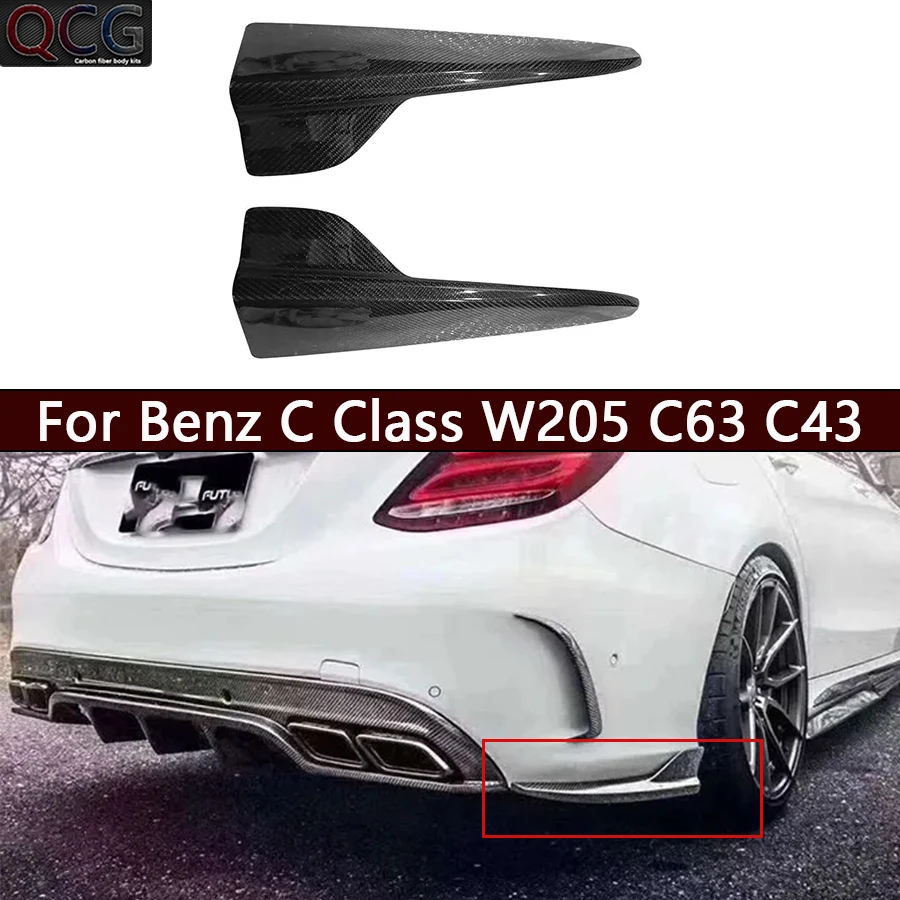 

For Mercedes Benz C Class W205 C63 C43 Carbon Fiber wrap angle Car Rear Bumper Splitter Corner Trim Cover Rear Chin Body Kit