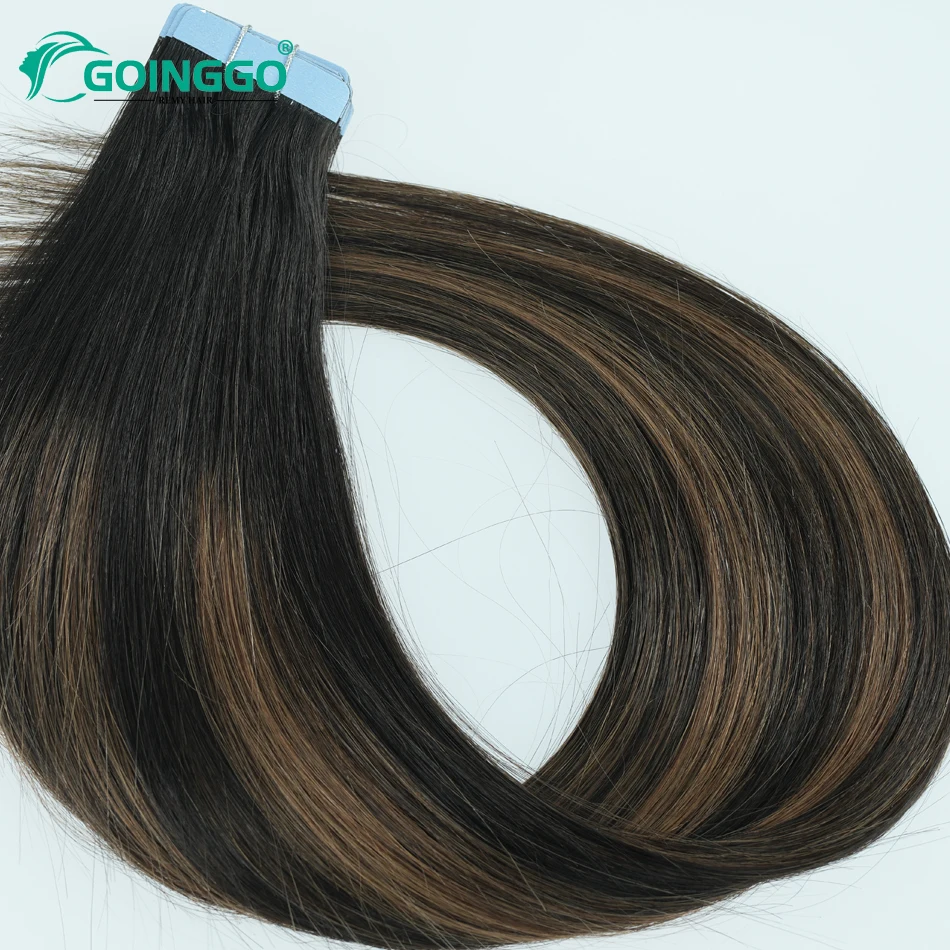 Balayage الشريط في وصلات الشعر شعر الإنسان الطبيعي الأسود تسليط الضوء على الكستناء البني الشريط Ins الجلد لحمة لاصق 2.5 جرام/قطعة