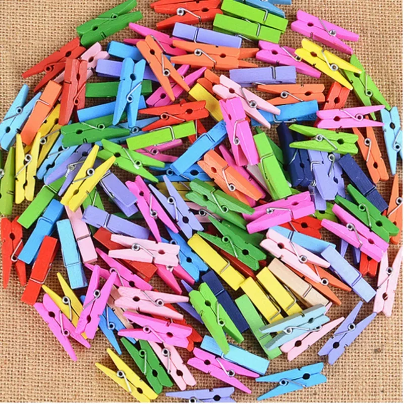 2021 New 20 PCS Clothespins Colored Mini Decorative Clothespins Wooden Craft Clips Photo Paper Hanging Spring Clip Clothes Peg