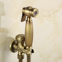 Antique Hand Held Bidet Sprayer Douche Toilet Kit Shattaf Shower Head Gold Copper Valve Set Jet Brass Toilet Bidet Faucet Set