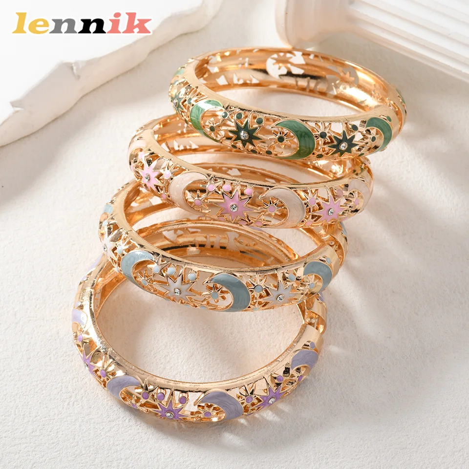 LENNIK Modischer Emaille-Armreif, Damen-Retro-Cloisonné-Design, ausgehöhlte, mit Diamanten eingelegte Blumen, offenes Armband, elegant,