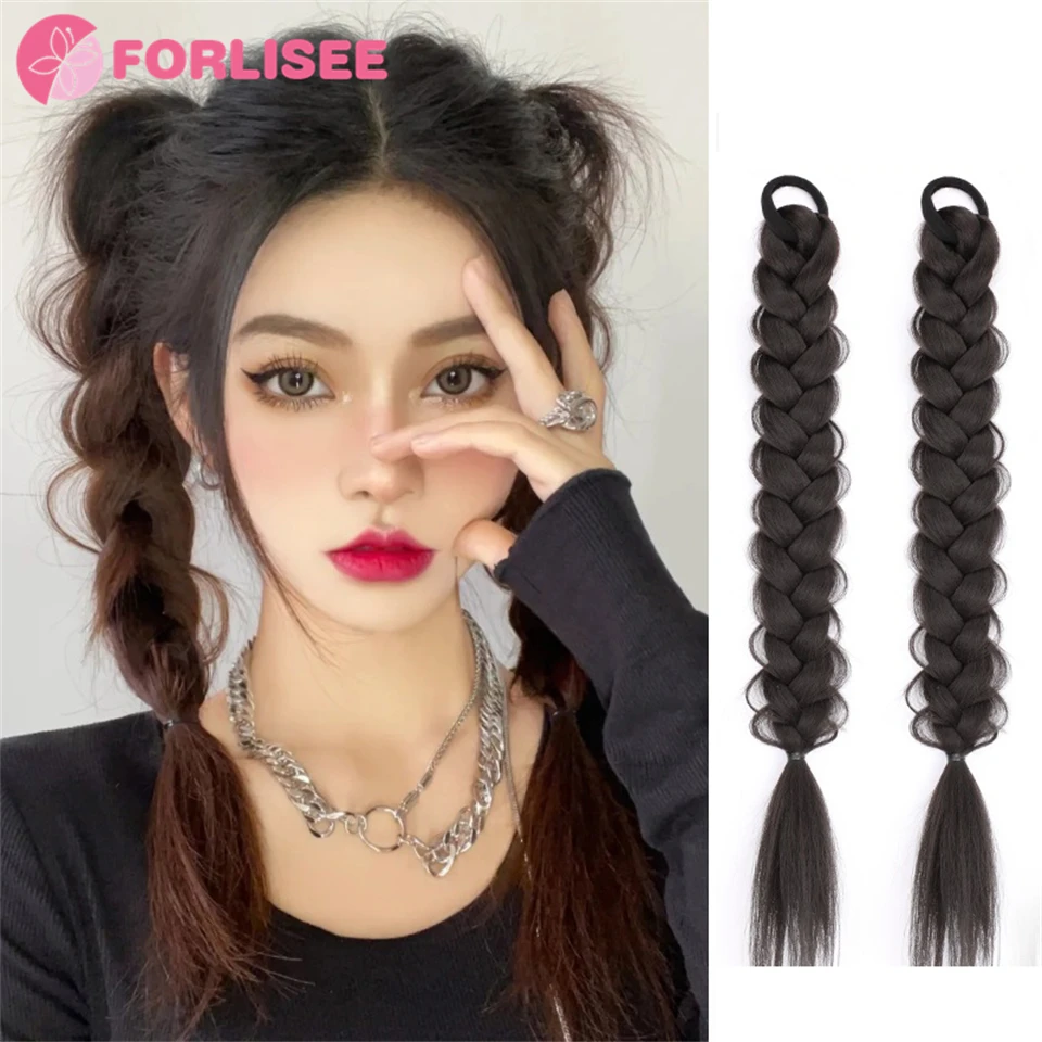 Synthetic Wig Braid Female High Ponytail Simulation Cute Boxing Fried Dough Twists Long Braid Hot Girl Double Ponytail Wig