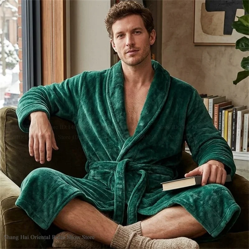 Autumn Winter New Men's Robe Home Clothes Thicken Flannel Sleepwear Kimono Bathrobe Gown Loose Casual Loungewear Nightwear