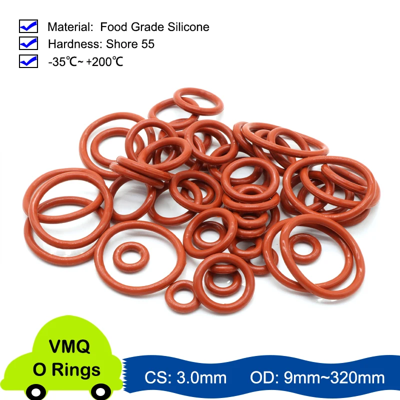 

Red VMQ O-ring Thickness CS 3.0mm OD 9~320mm Silicone Sealing Temperature Resistant Gasket Rubber Ring Complete in Specification