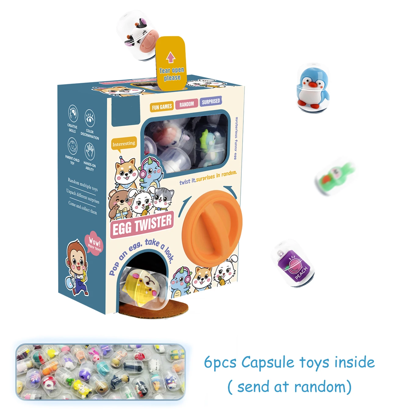 Gashapon Machines Blind Box avec 6 pièces, Aléatoire, Capsule, Oeuf, Noël, Machine à tordre, Boîte en carton avec capsule, Jouets pour enfants