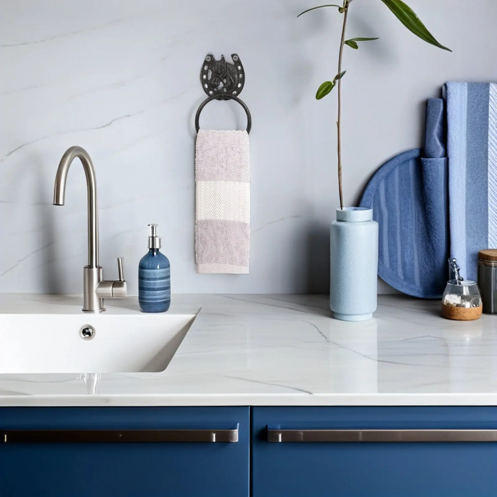 

Rustic Bathroom Iron Towel Holder 7.6x4.5 Inch Horseshoe Shape Wall Mounted Hand Towel Ring Vintage Farmhouse Storage