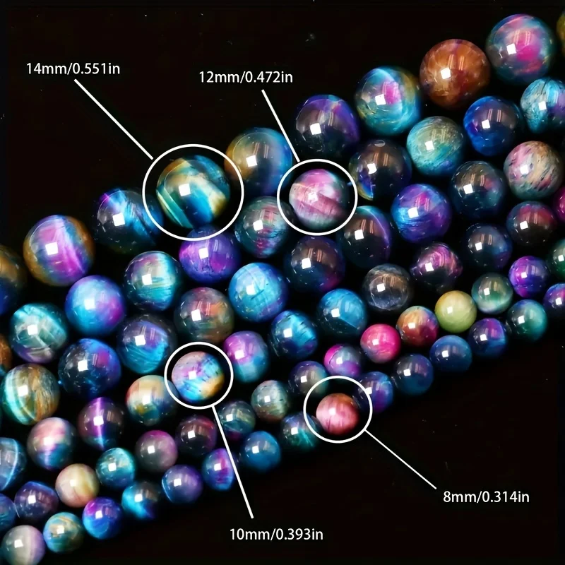 Natural Stone Enhanced Blue Galaxy Tiger's Eye Beads Round Loose Spacer Bead for Jewelry Making Bracelet Necklace DIY Supplies
