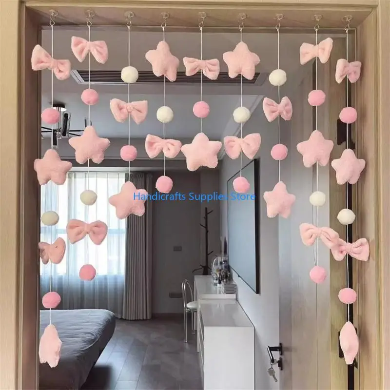 R1WA Doorway Curtain Room Divider Felt Star Bowknot Curtain Decorative Curtains Gift