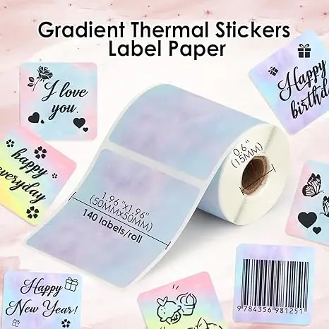 50*50mm Thermische Label Aufkleber Rolle Selbst-klebe Regenbogen Blume DIY Geschenk Danke Karte Dicht Aufkleber papier Drucker M220 M110 – Detail 4