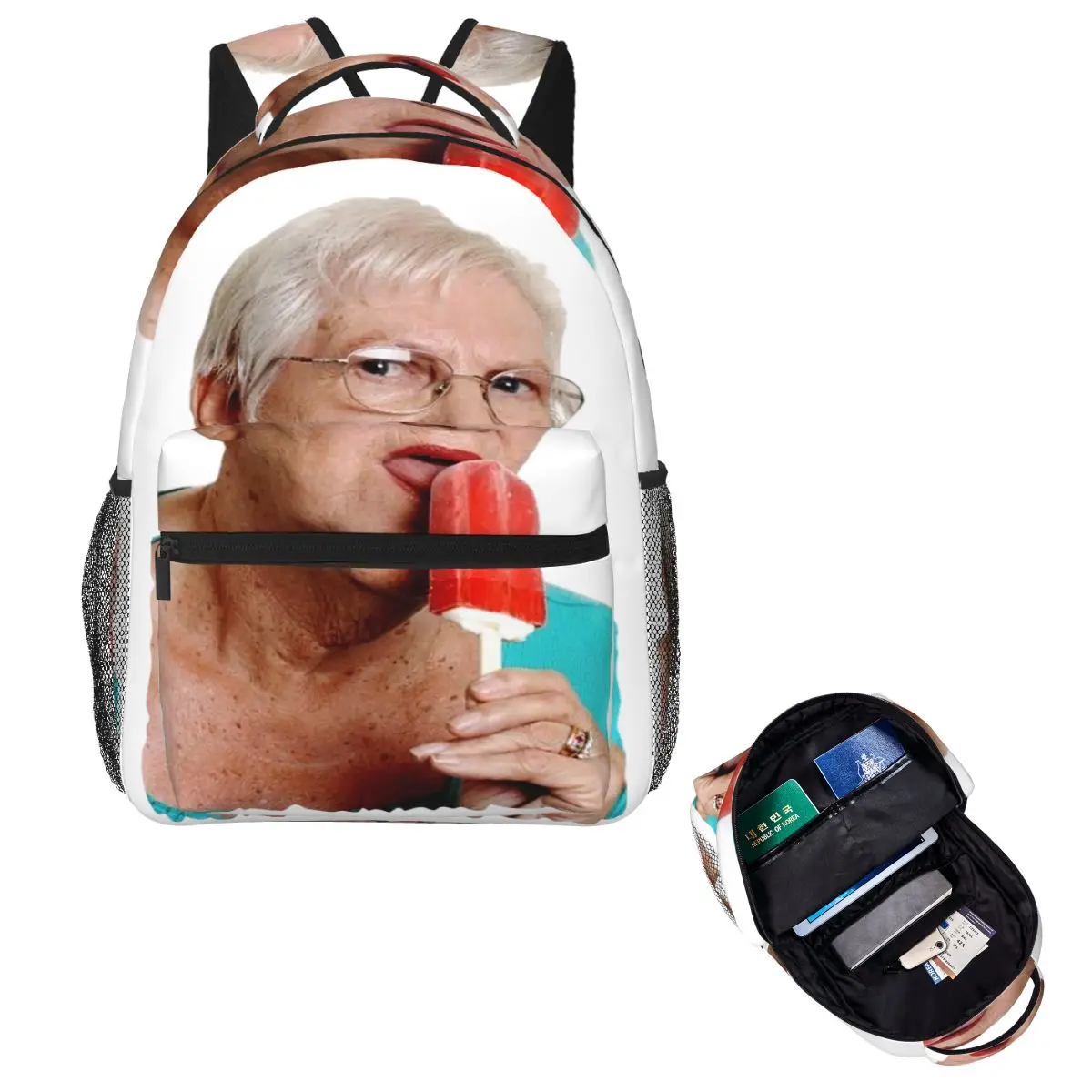 

Grandma Granny Ice Cream Backpack Hot Sale Daypack Large Capacity Kids BookBag School Bag Shoulder Bags for Men Women