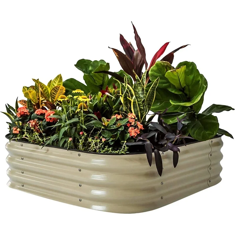 

4 in 1 Modular Metal Raised Garden Bed Kit Durable Rust Resistant Planter Box Easy Assembly Versatile Configurations Safe Edges