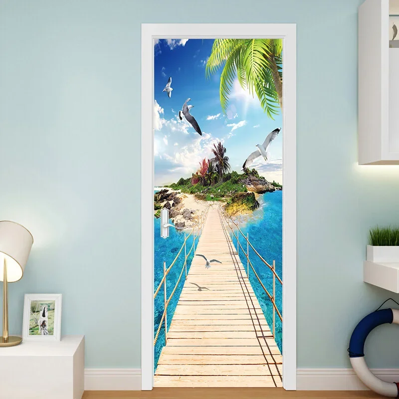 Door Stickers Wallpaper Wall 3D Painting Beach Custom Mural Living Room Bedroom Study Home Decor Nature Landscape Wall Paper