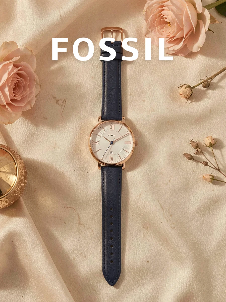FOSSIL ES3843 American Brand Ladies Jacqueline Quartz Watch 36mm Navy Leather Strap 5ATM Party Birthday Gift