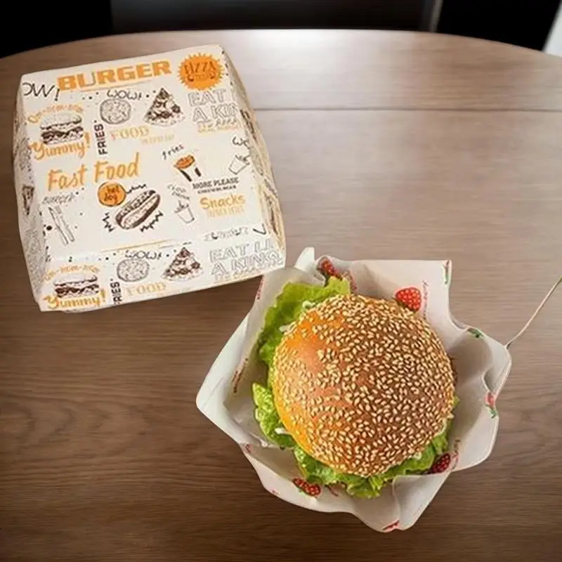 احصل على 50/100 قطعة من صناديق البرجر القوية والمقاومة للدهون، يمكن التخلص منها ومصنوعة من مواد غذائية