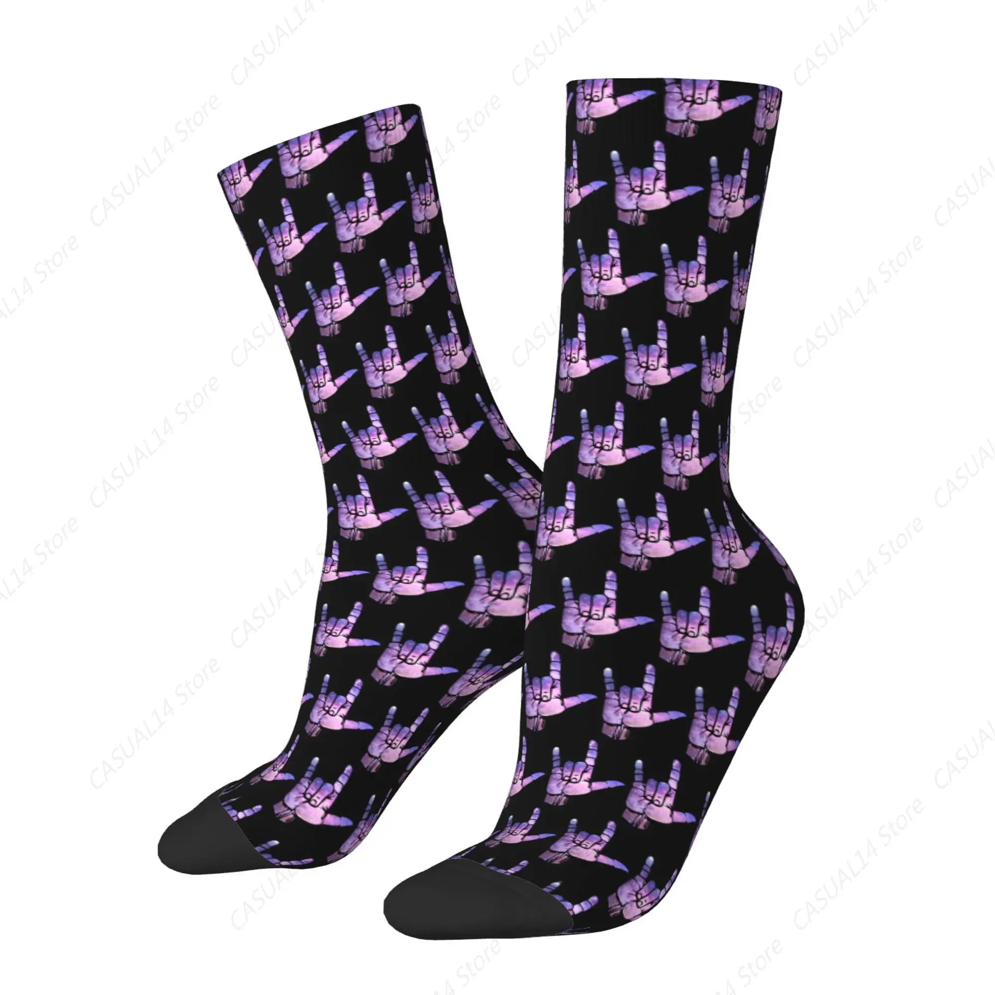 Rock Funny Socks Novelty Socks I Love You Sign Language Unisex Funky Socks Casual Dress Socks