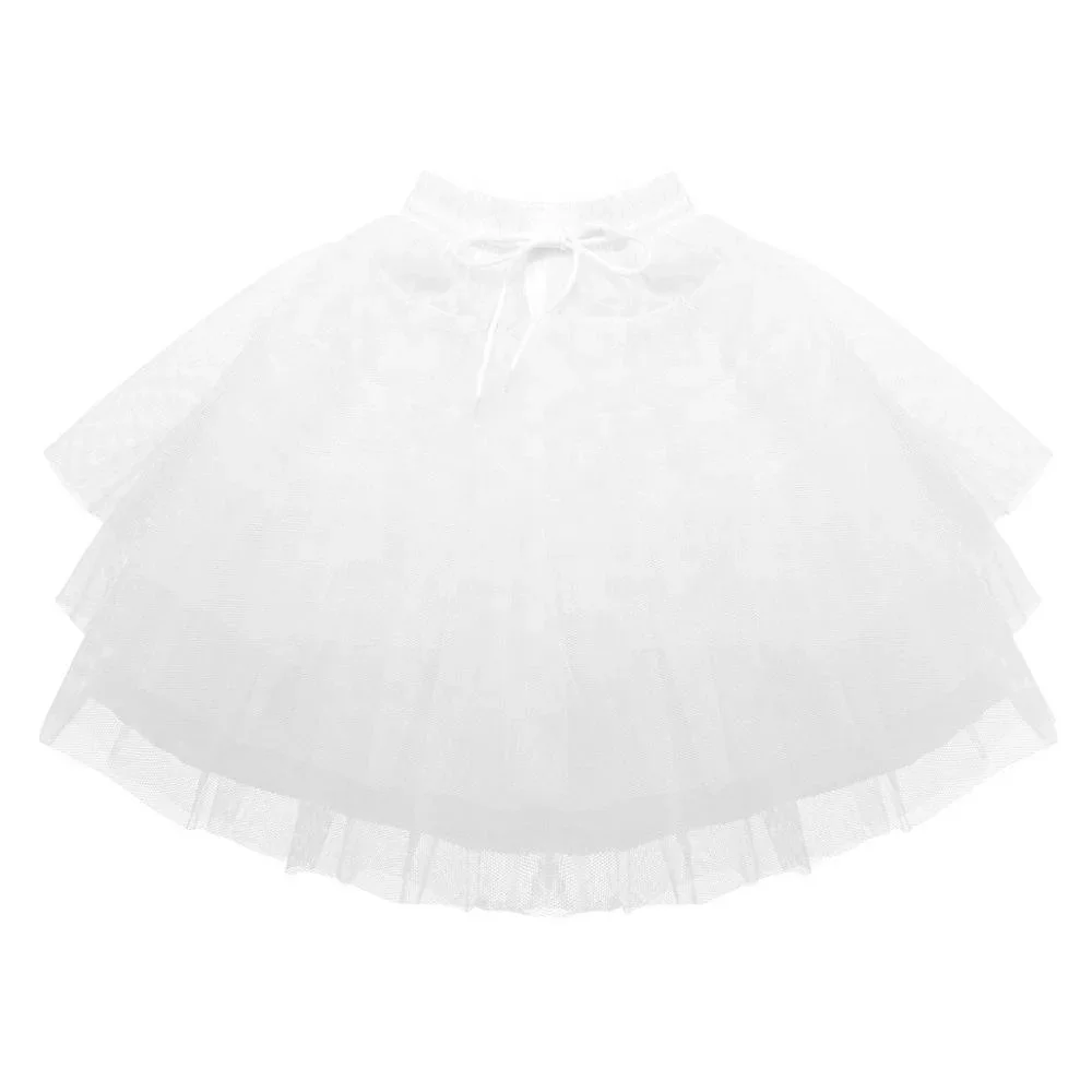 Kids 3 Layers Petticoat White Underskirt Netting Crinoline Slip For Flower Girls Wedding Dress