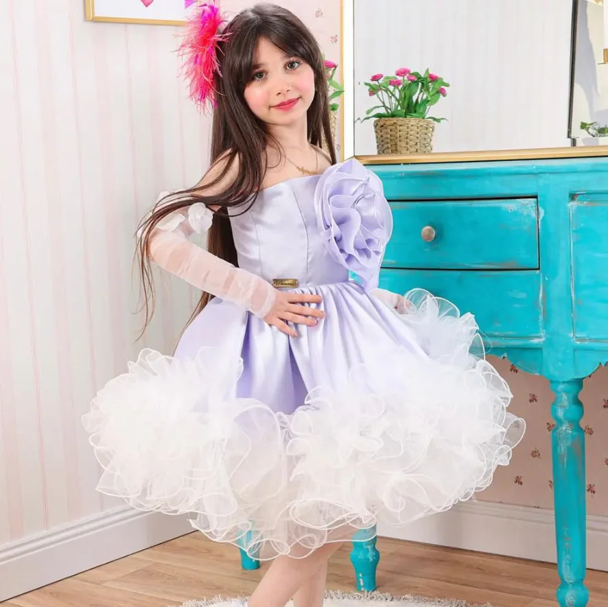 Fluffy Organza Tulle Dress Tutu Outfit Flower Girl Dress Baby Girls Birthday Gown Special Occasion with Big Bow