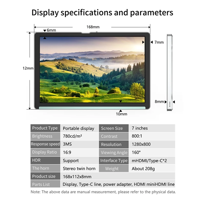 7 Inch HD Portable Monitor Display With Type-C -Compatible Gaming Monitor 1280X800 For Switch Laptop