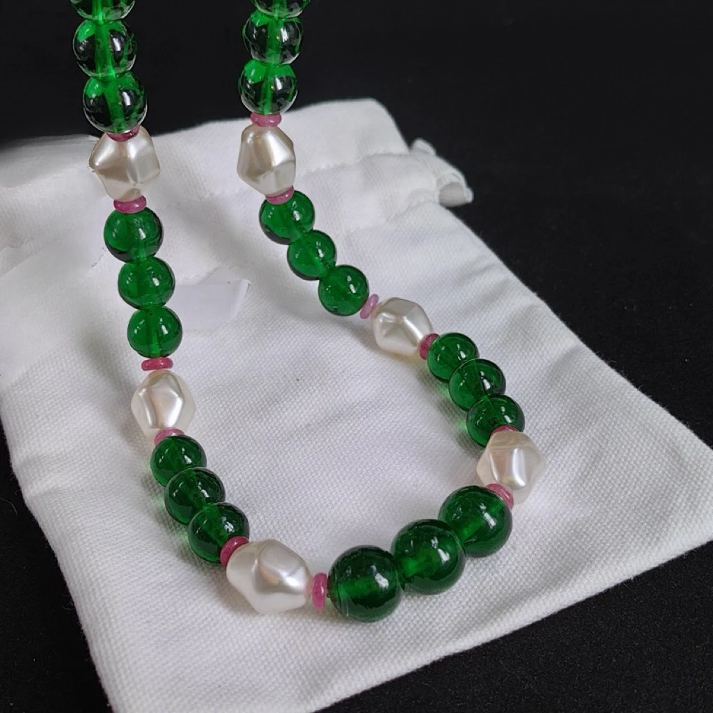 Green bead fashion personalized pearl pendant necklace ear set