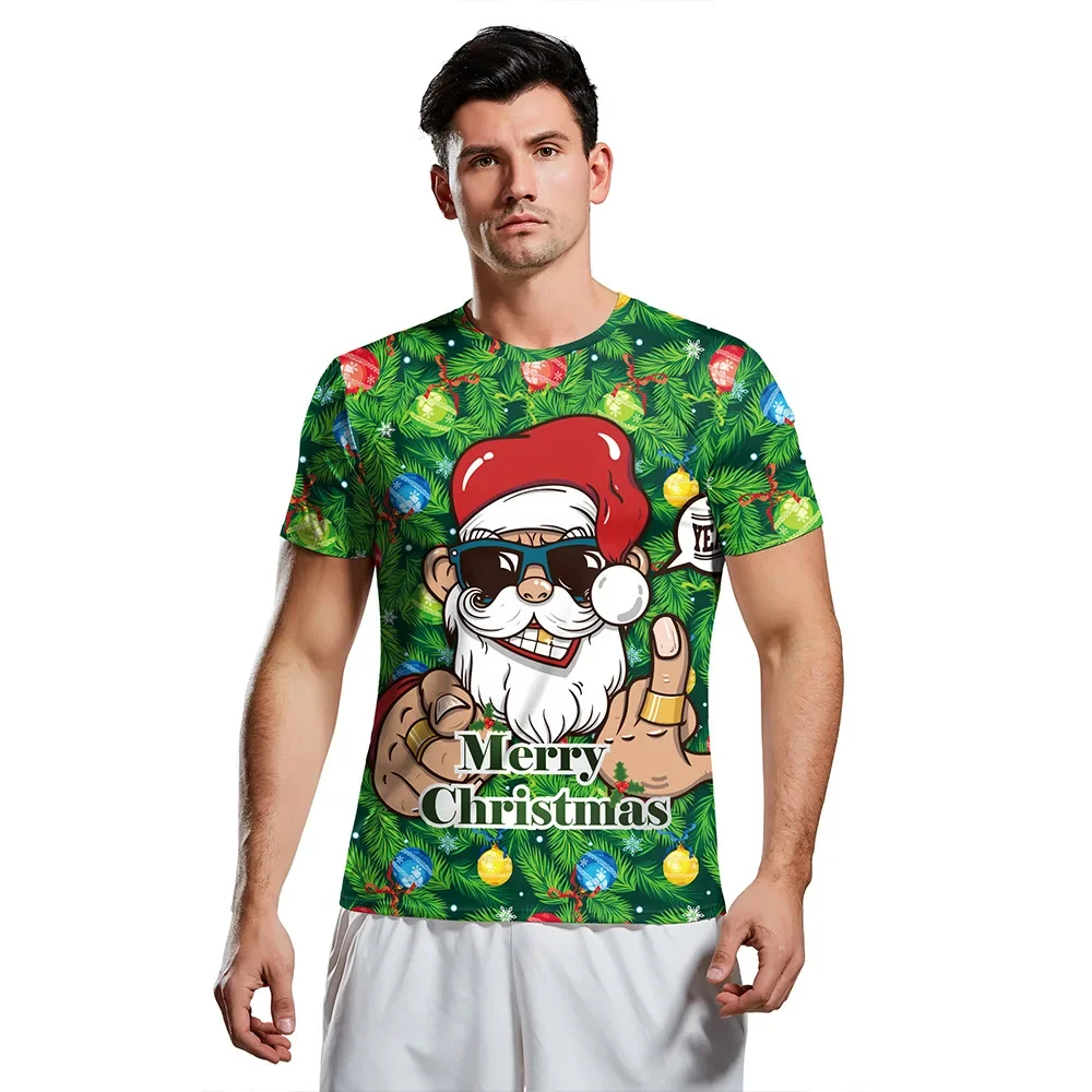 Santa Claus 3d T-shirt Men's Fashion O-Neck T-shirt Casual Short Sleeved Christmas Shirt Couple Top Vocation Tops New Year