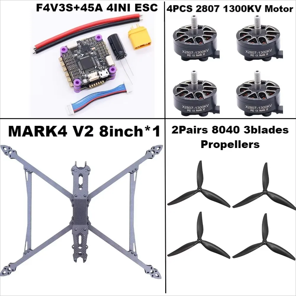 

F4V3S/F4V3S PLUS MARK4 V2 8inch Flight Control 45/60A 4INI ESC rack drone FPV carbon fiber PV Racing Drone Quadcopter Freestyle