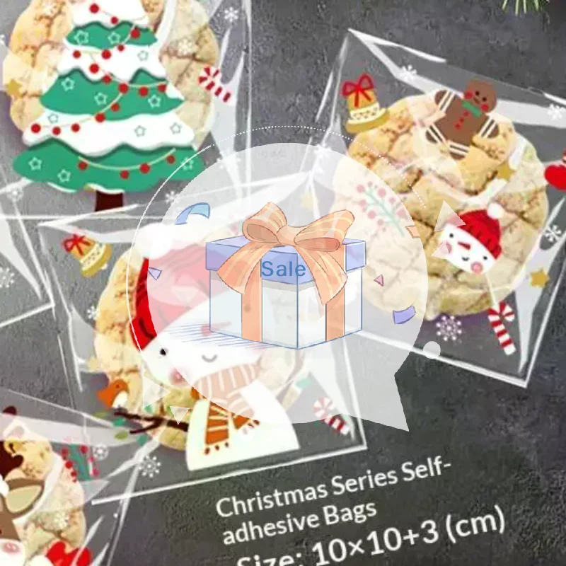 100pcs Christmas Self Adhesive Treat Bags Food Grade Clear Cookie Snack Packaging Pouches for Xmas Party Favors