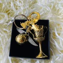 High Feet Cup Golden Winged Flying Ball Fire Dragon Combination Pendant Keychain School Bag Backpack Pendant Decorations In Box