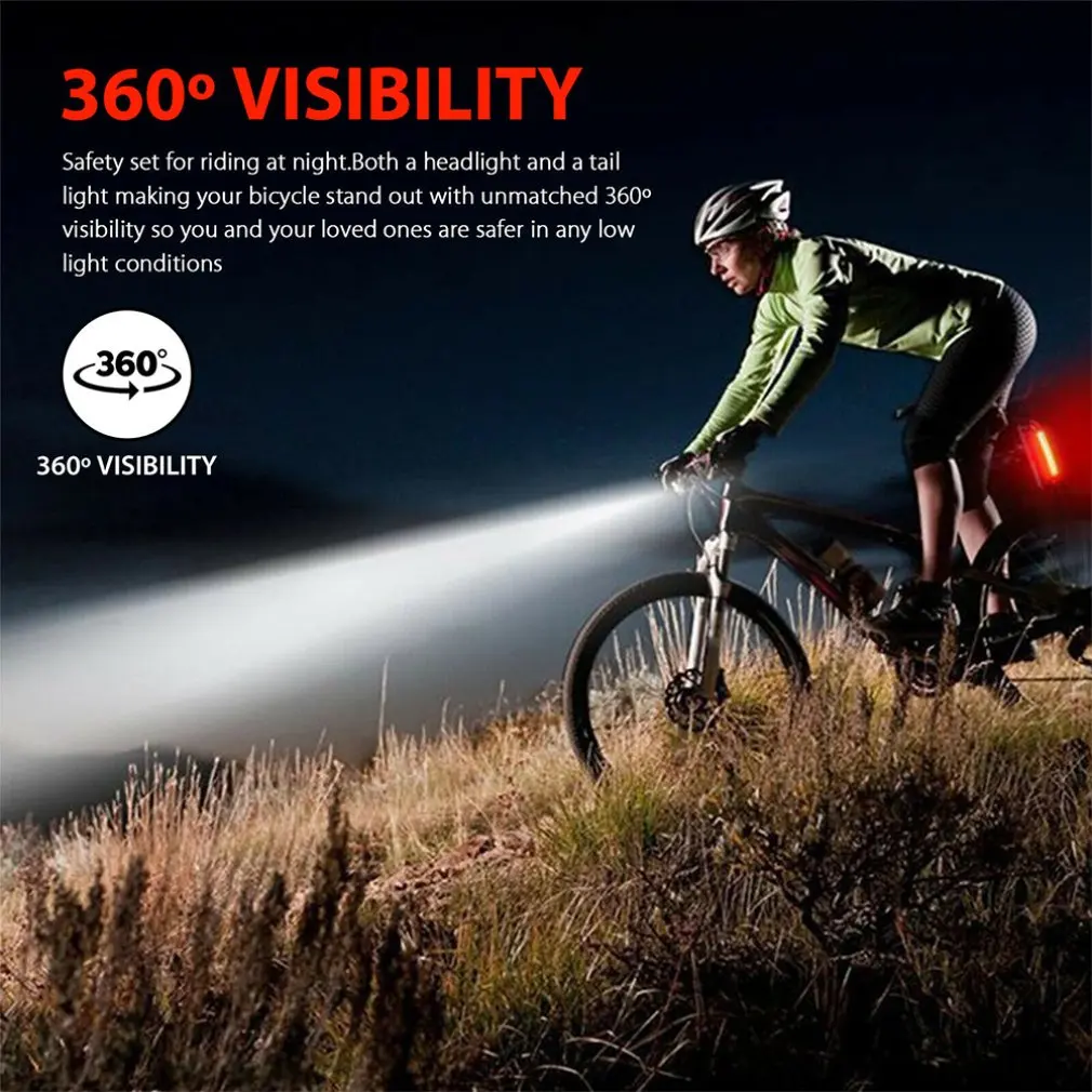 Luzes de bicicleta recarregáveis impermeáveis, Frente e verso, Acessórios de ciclismo para equitação segura à noite, Farol portátil de bicicleta