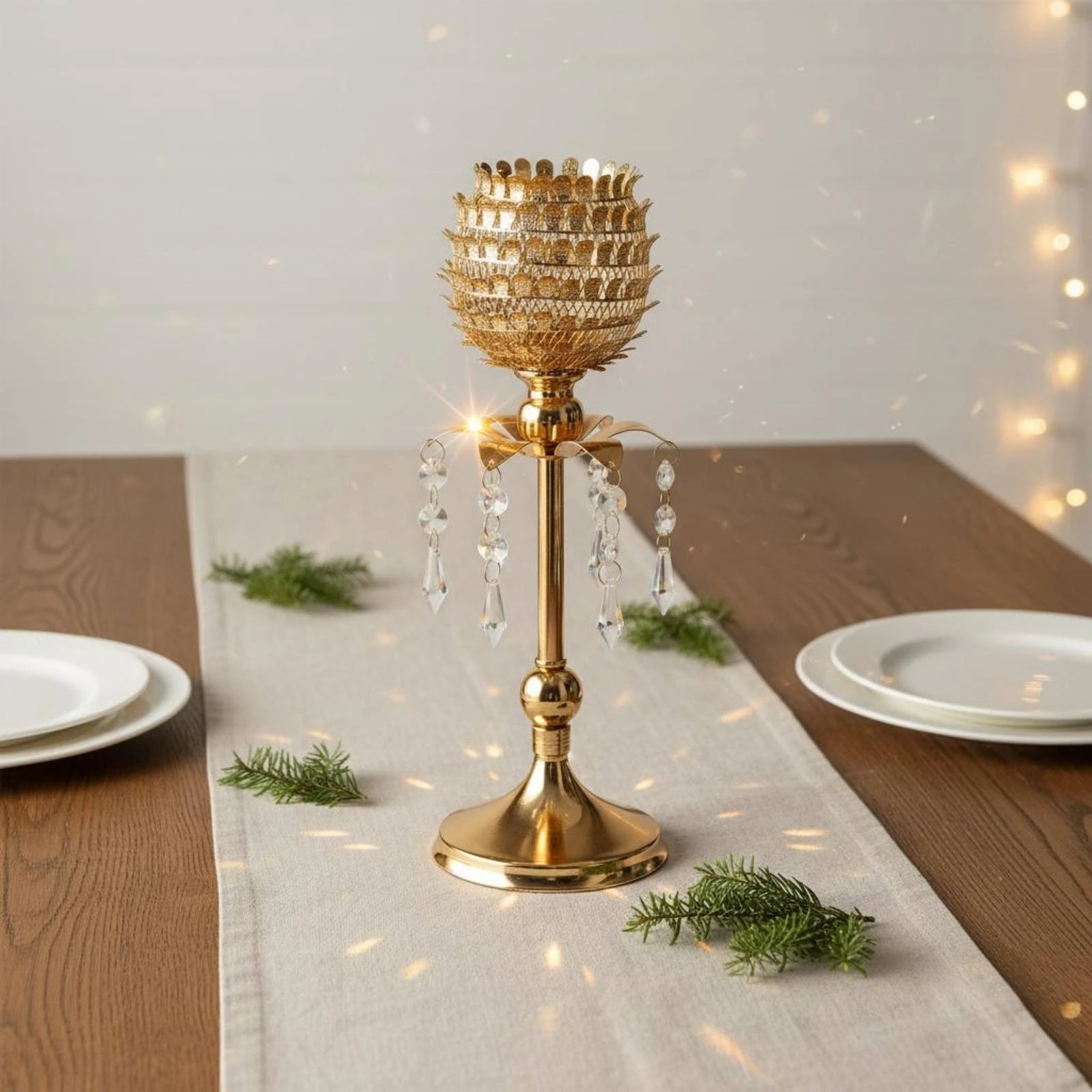 

3 Pieces Pinecone Candle Stand European Design Crystal Candle Holder Home Decor Christmas Decoration Metal Craft