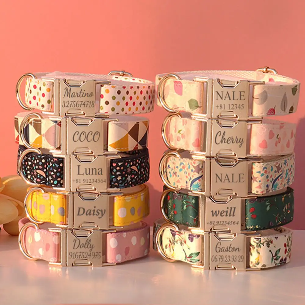 

Free Engraving Personalized Light and Fresh Dog Collar,Customized Buckle for Small Medimum Large Dogs, Matching Leash Available