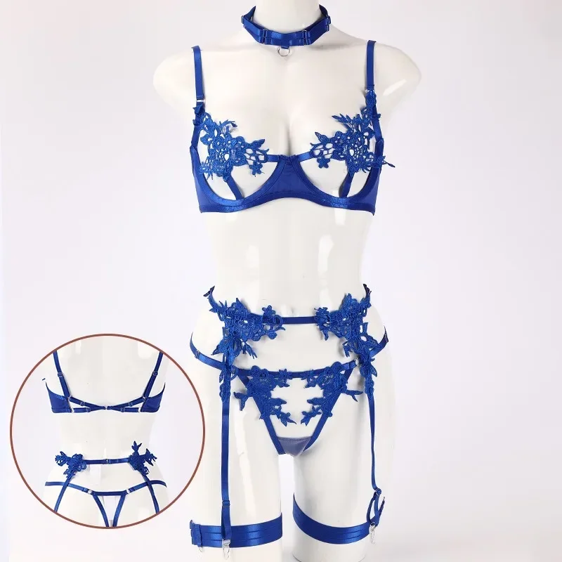 Toucheart Lingerie sexy con giunture in pizzo incrociato Ricamo da donna Trasparente Tentazione appassionata Anelli per le gambe Biancheria intima con carica gratuita