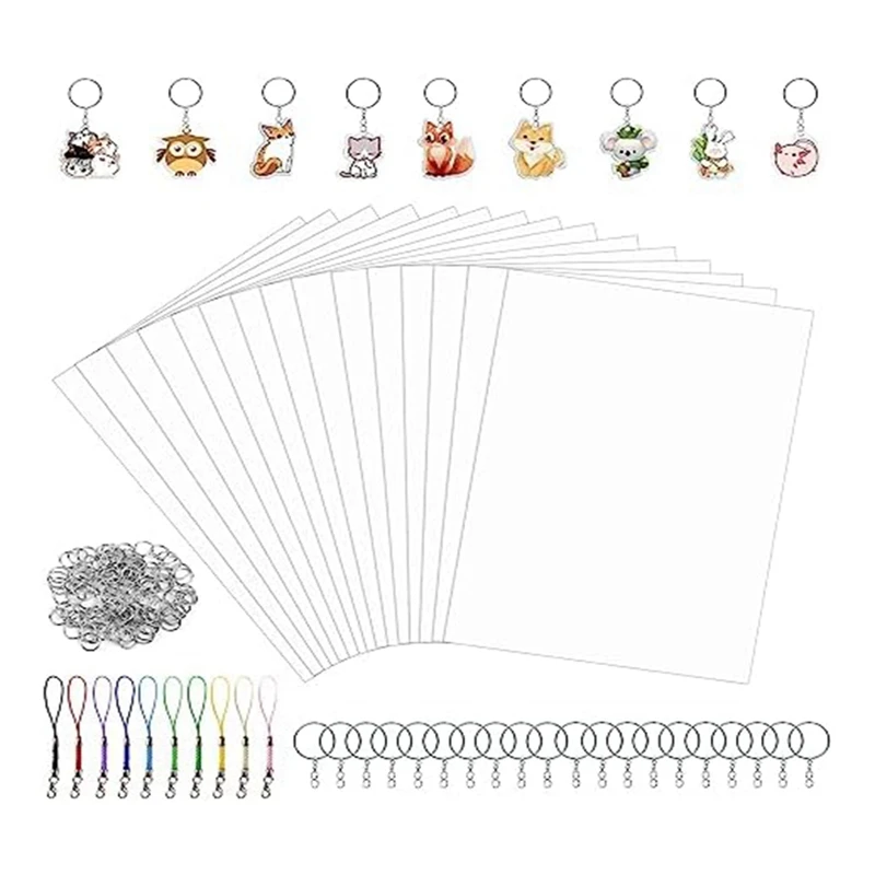 Keychain Set -15 Printable Shrink Sheets, 20 Keychains, 100 Split Jump Rings And 5 Lobster Clips Diycrafts For Kids Durable