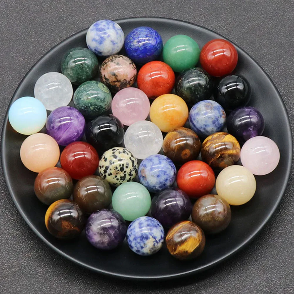 1pc Non-porous 20mm Round Ball Natural Stone Amethyst Agate Crystal Rose Quartz Beads for Jewelry Making Supplies DIY Accessory