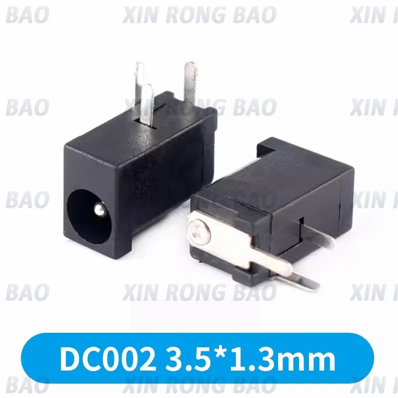 10PCS Hot Sales High Quality DC-002 Black DC Power Jack Socket Connector DC002 0.3A 50V 3.5*1.1mm/3.5*1.35mm  Socket