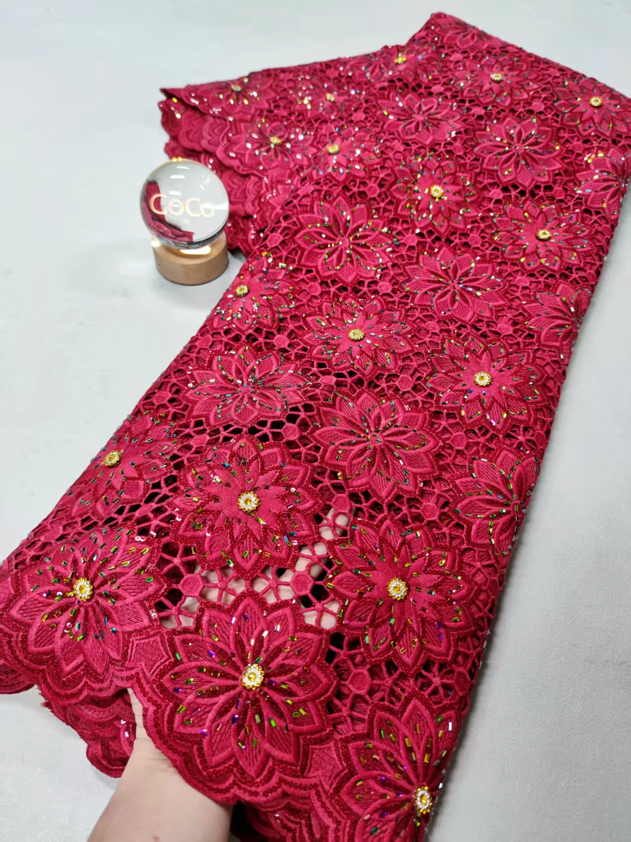 

2025 африканская нигерийская высококачественная вышивка с блестками, тюль, кружевная ткань, гипюровые бусины для выпускных платьев, хлопок, 5 ярдов, XL083