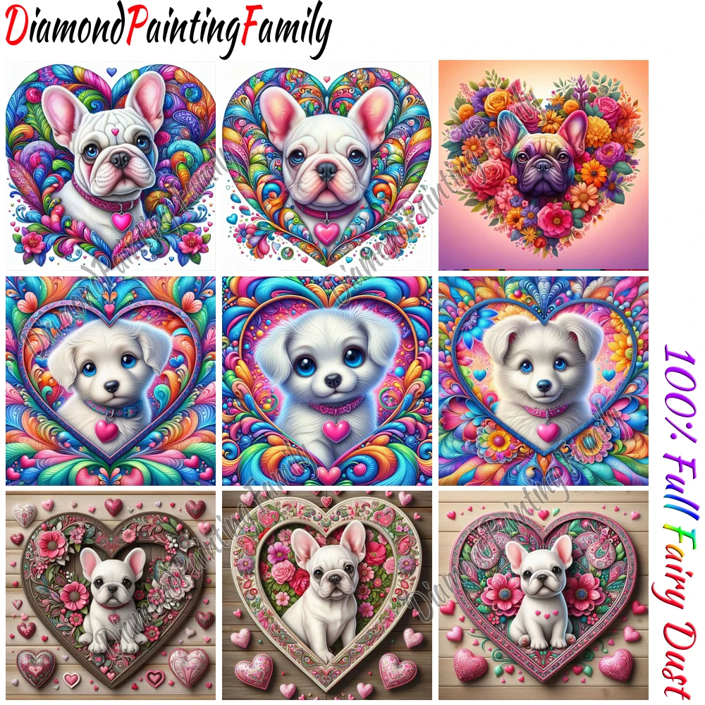 

Алмазная картина Семья Полная Фея Пыль Алмазное искусство Цвет Сердце Собаки Кристалл Смола Мозаика Набор для рисования AB Дрель Набор для вышивки крестом