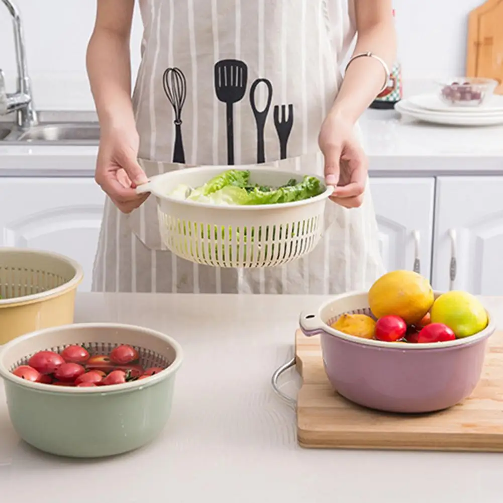 2Pcs/Set Excellent Multifunctional Fruit Vegetable Drain Colander Bowl Practical Drain Basket Multi-purpose for Home