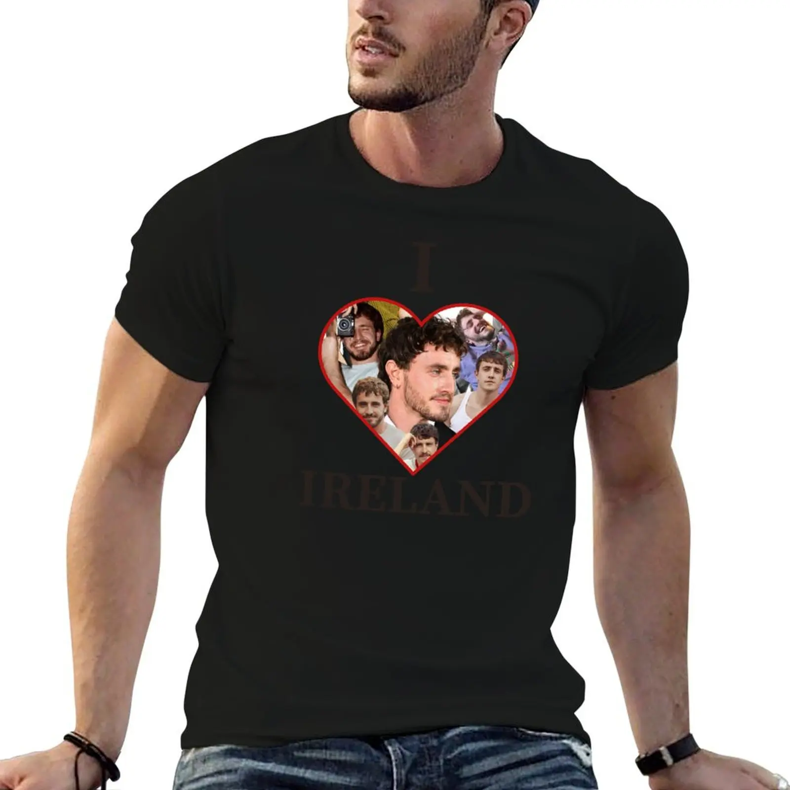 I love Ireland Paul Mescal Heart T-Shirt oversized cotton graphic tees quick drying graphic shirts plain black t shirts men