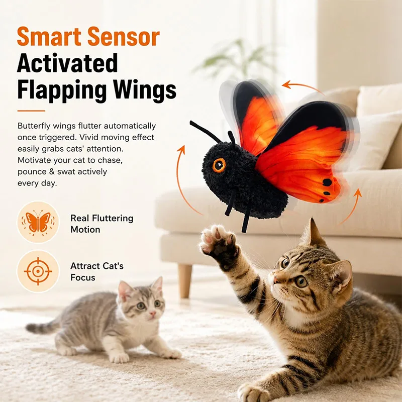 Cat Interactive Butterfly Toy Smart Sensing Flapping Wings Automatic Flutter Insect Play Device Indoor Kitten Self‑entertainment