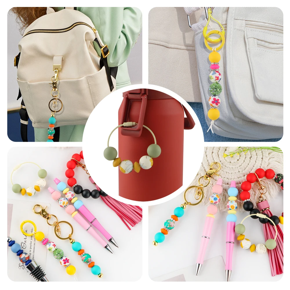 5pcs 15CM Colours Stainless Steel Wire Rope Keychain Chain Connector With Beadable Keychain Bars For Jewelry Making Accessories