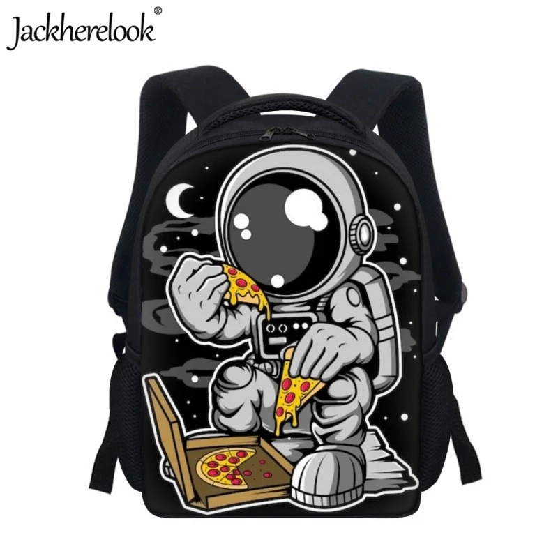 

Jackherelook Kids Fashion School Bag Astronaut Cartoon Pattern Design Book Bags for Kindergarten Students 12Inch Backpack Gift