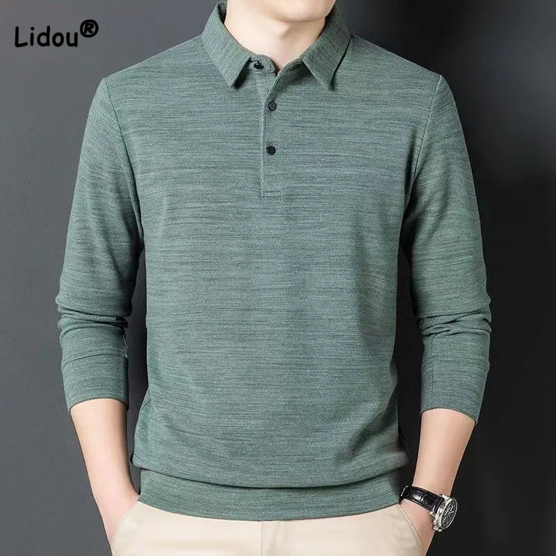 Casual Comfortable Male Clothes Solid Polo-Neck Shirt Autumn Winter Business Office Simplicity Long Sleeve All-match T-shirt