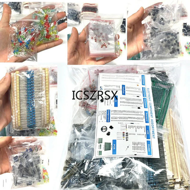 1818PCS DIY komponen elektronik Kit bermacam resistor Potensiometer DIP-IC LED kapasitor Triode dioda PCB tas/kotak