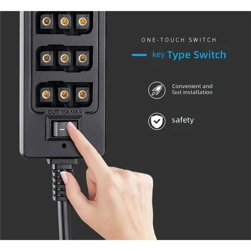 FFYY-Gold Mount Battery D-Tap Dtap Splitter Cable Featuring Power Switch For V-Mount V Lock, 3P X 4 Female Port& USB Port
