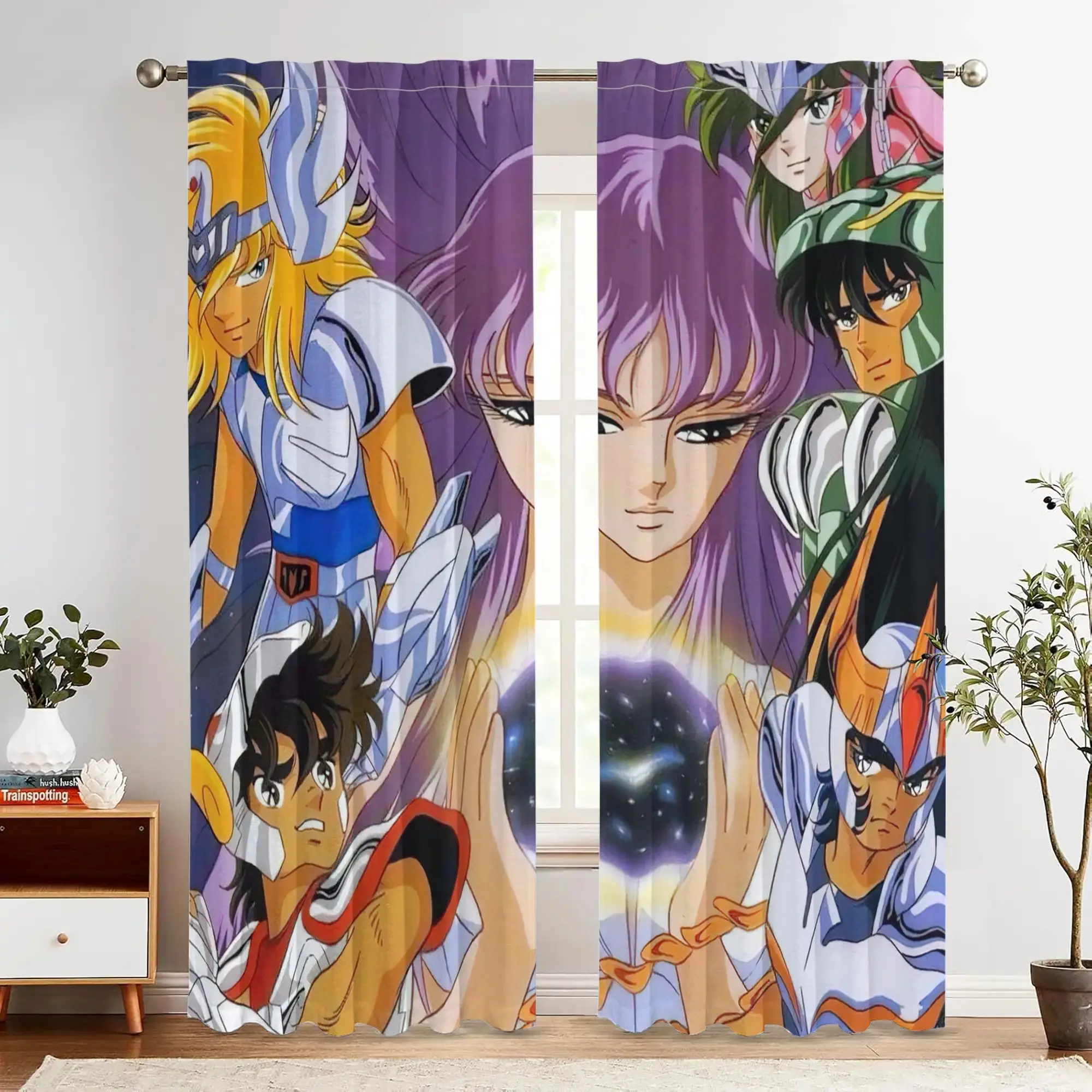 Classic Anime Warriors Print Blackout Curtains - Mythical Armor Heroes Window Drapes for Kids Room Game Room Decor