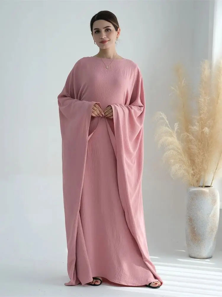 Vestido Kaftan Ramadan para mulheres, Eid Crepe, Batwing, Abaya Modest Butterfly, Dubai, Jersey muçulmano de luxo, Hijabs, Kebaya Vestidos, 2024