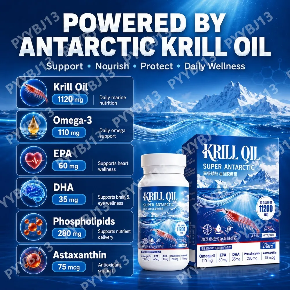Antarctic Krill Oil Supplement Per Serving Omega-3 Oil with High Levels of EPA+DHA Astaxanthin and Phospholipids No fishy smell
