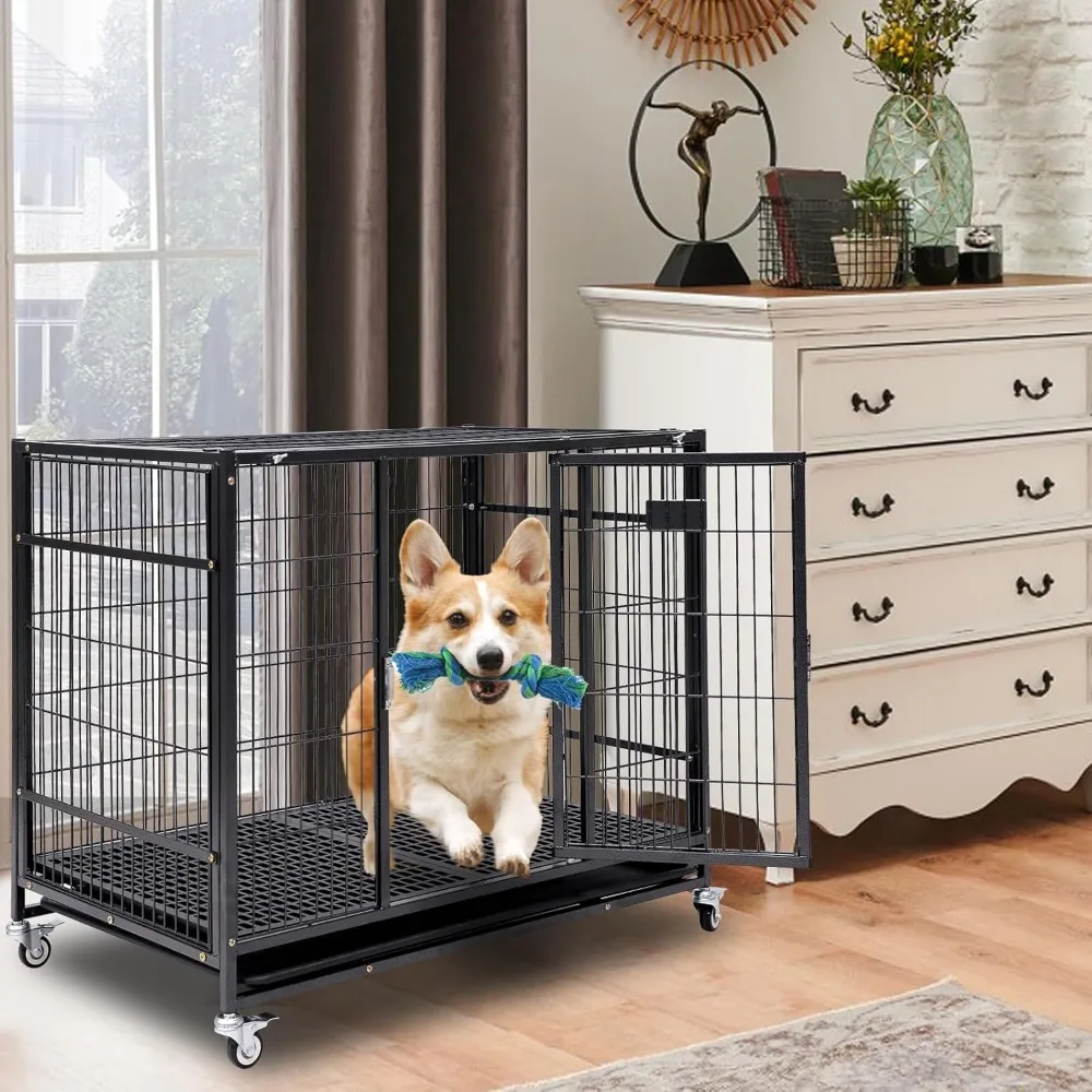 36 Inch Dog Crate Stackable, Connectable Indestructible Dogs Kennel Indoor Dogs Cage Medium Sized Dog