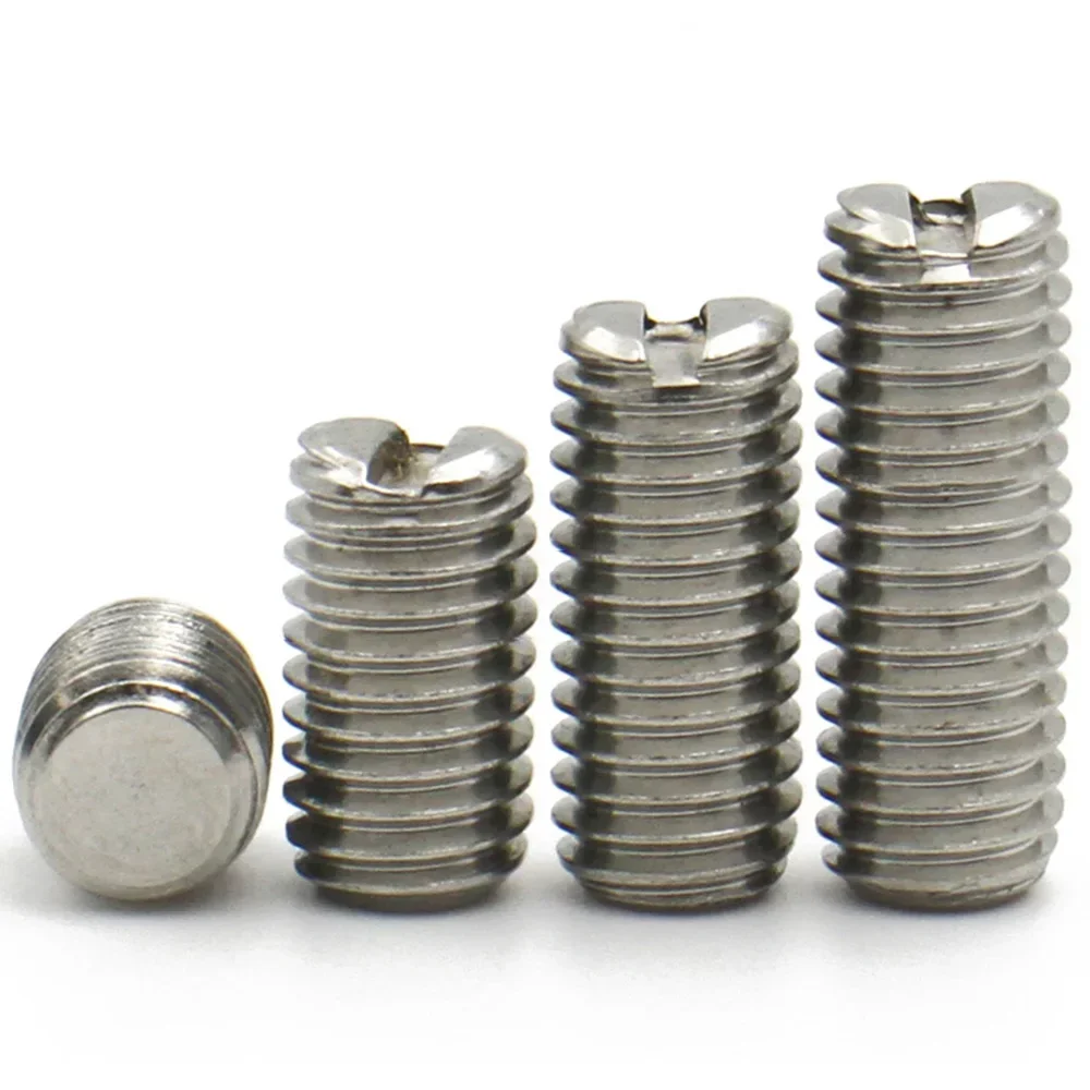 12-80pcs/lot 304 Stainless Steel M2 M2.5 M3 M4 M5 M6 M8 Slotted Head Set Screw Flat Point Set Grub Screw Headless Set Screws